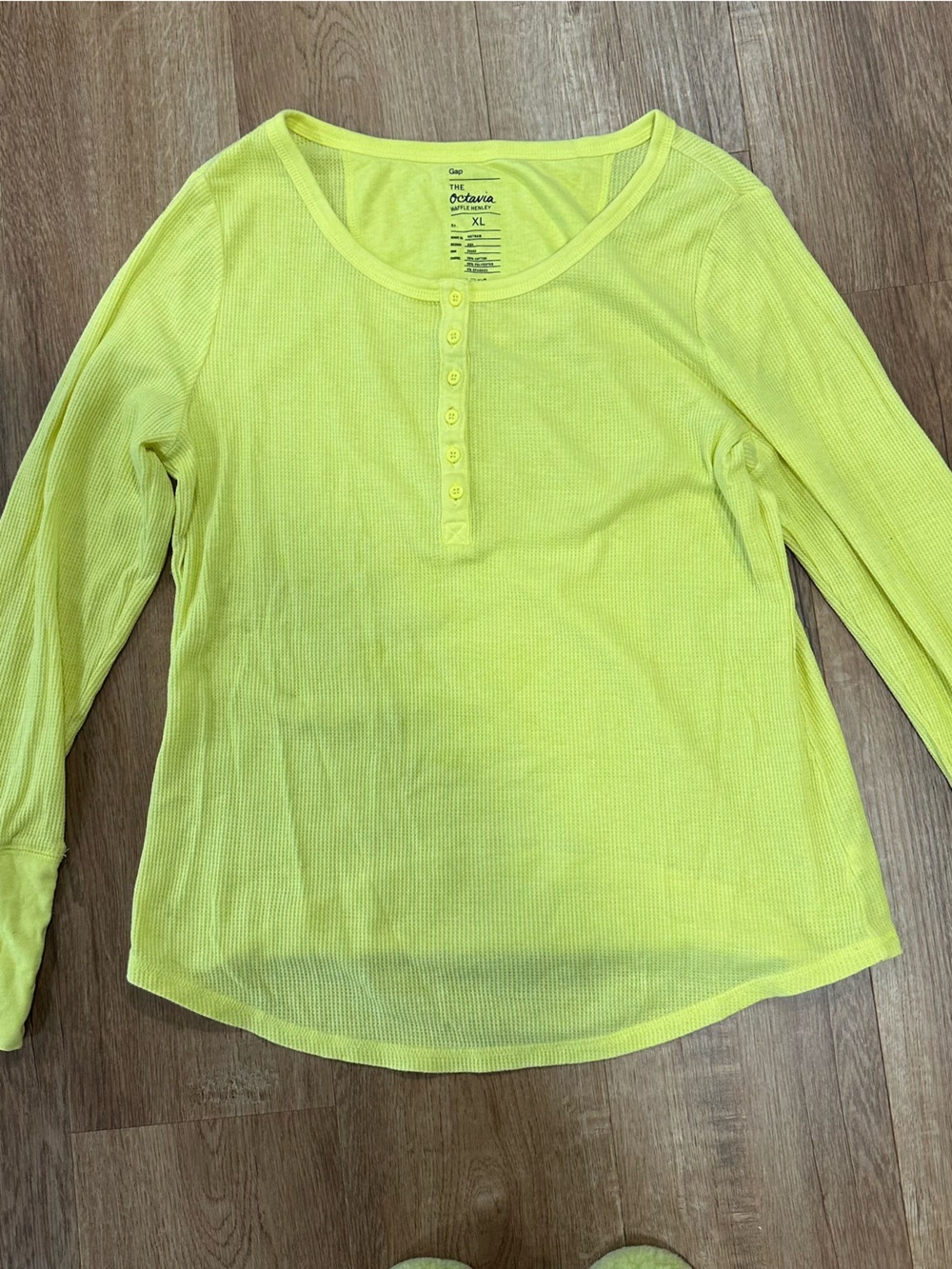 Yellow Lightweight Waffle Long Sleeve Henley Top